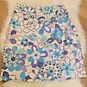 Casual Corner ANNEX White Blue Purple Floral Skirt Size 10